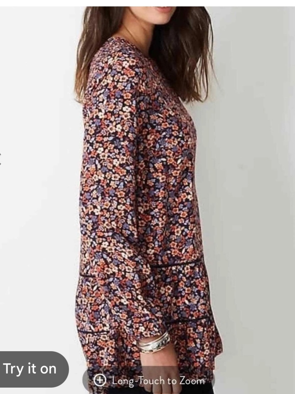 J. Jill Navy Floral Smocked Peplum Tunic with Pink & Cream Accents